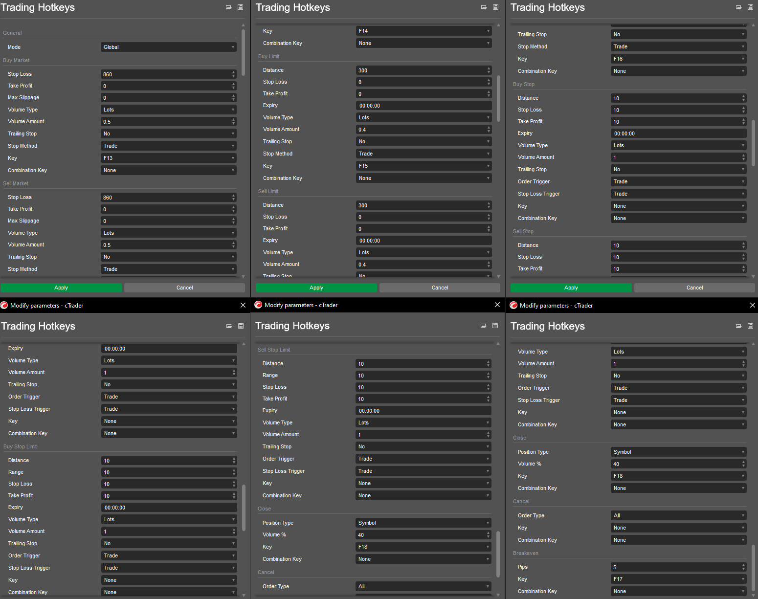 Trading Hotkeys Settings