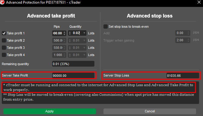 Advanced Take Profit Window